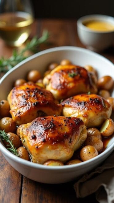 Honey Mustard Glazed Chicken Thighs With Roasted Potatoes