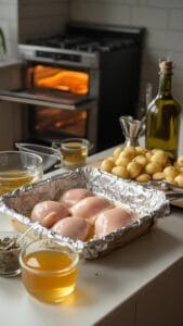 Honey Mustard Glazed Chicken Thighs With Roasted Potatoes