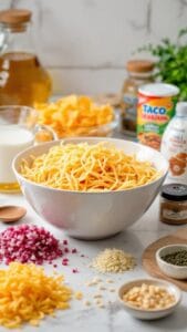 Cheesy Taco Spaghetti Bake With Crunchy Tortilla Topping recipe