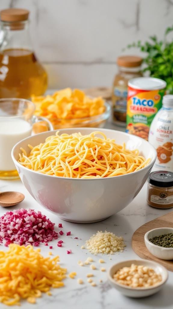 Cheesy Taco Spaghetti Bake With Crunchy Tortilla Topping recipe