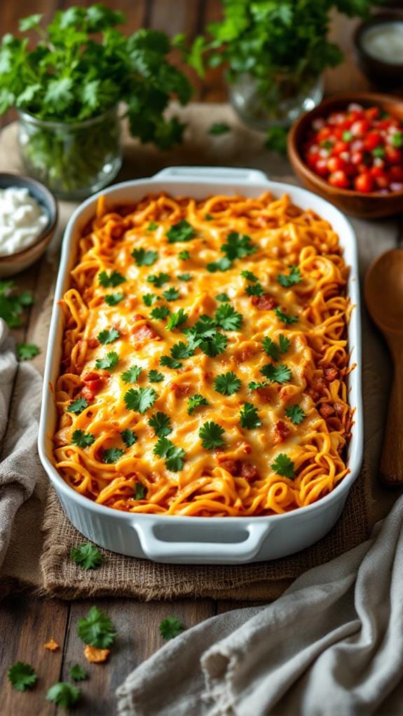 Cheesy Taco Spaghetti Bake With Crunchy Tortilla Topping recipe