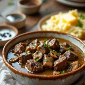 Comforting No Peek Beef Tips in Creamy Mushroom Gravy