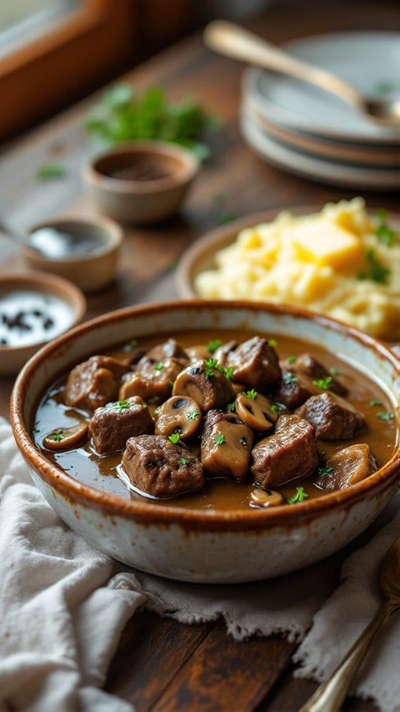 Comforting No Peek Beef Tips in Creamy Mushroom Gravy