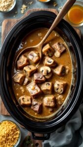 Comforting No Peek Beef Tips in Creamy Mushroom Gravy
