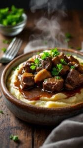 Comforting No Peek Beef Tips in Creamy Mushroom Gravy