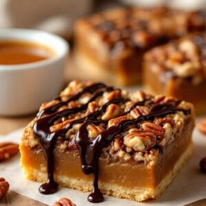 Decadent Keto Pecan Pie Bars With Dark Chocolate Drizzle recipe