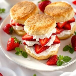 Delectable Strawberry Shortcake Sandwiches With Whipped Cream and Mint