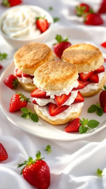 Delectable Strawberry Shortcake Sandwiches With Whipped Cream and Mint