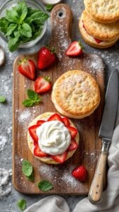 Delectable Strawberry Shortcake Sandwiches With Whipped Cream and Mint