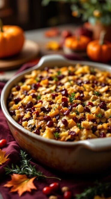 Easy Herb and Mushroom Thanksgiving Stuffing with Dried Cranberries