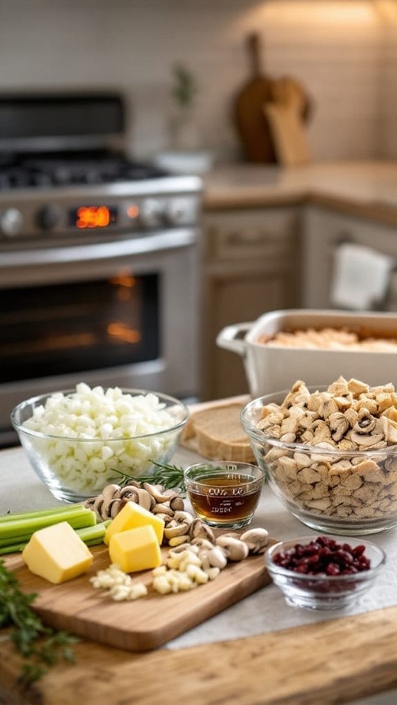 Easy Herb and Mushroom Thanksgiving Stuffing with Dried Cranberries