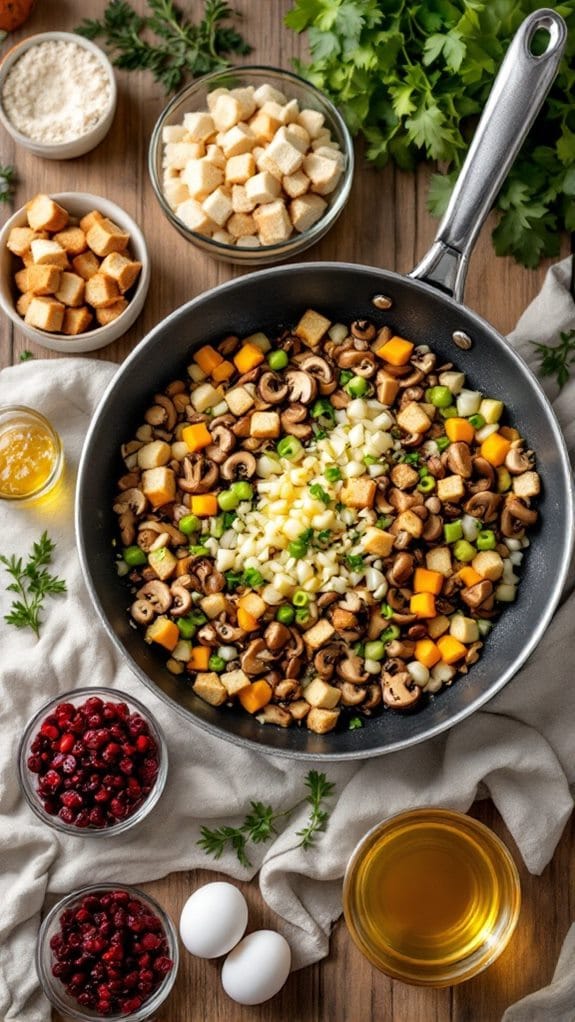 Easy Herb and Mushroom Thanksgiving Stuffing with Dried Cranberries