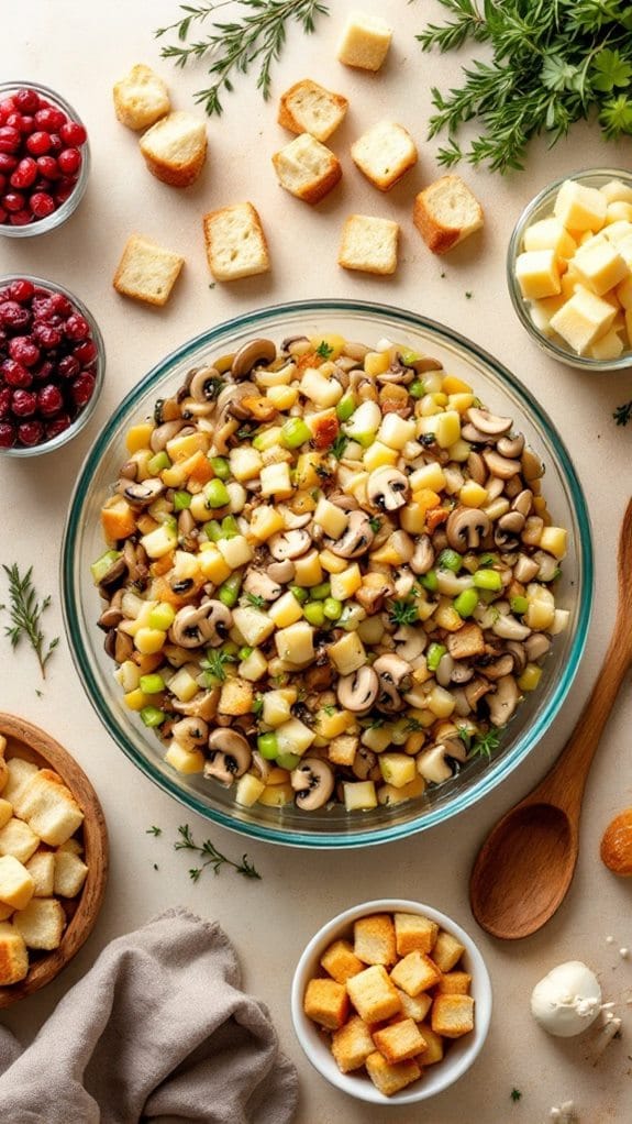 Easy Herb and Mushroom Thanksgiving Stuffing with Dried Cranberries