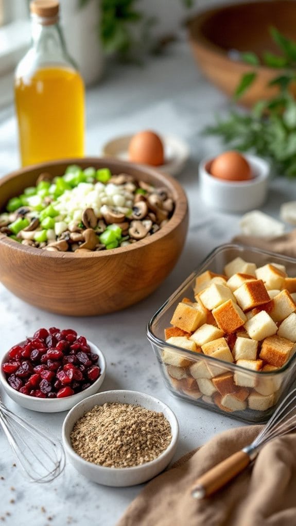 Easy Herb and Mushroom Thanksgiving Stuffing with Dried Cranberries