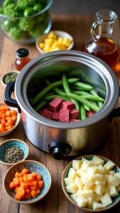 Hearty Slow Cooker Beef and Green Bean Stew With Roasted Garlic recipe