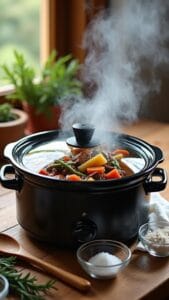 Hearty Slow Cooker Beef and Green Bean Stew With Roasted Garlic recipe