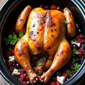 Mediterranean-Style Slow Cooker Whole Chicken With Olives and Feta