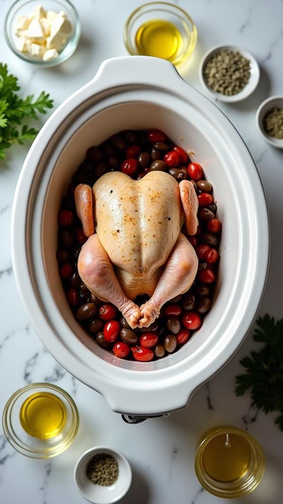 Mediterranean-Style Slow Cooker Whole Chicken With Olives and Feta