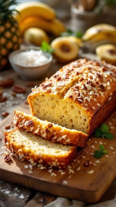 Pineapple Banana Bread With Coconut Flakes and Pecans