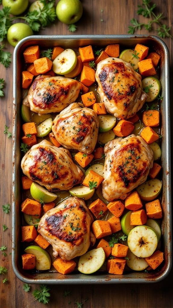 Sheet Pan Chicken With Roasted Apples and Sweet Potatoes recipe