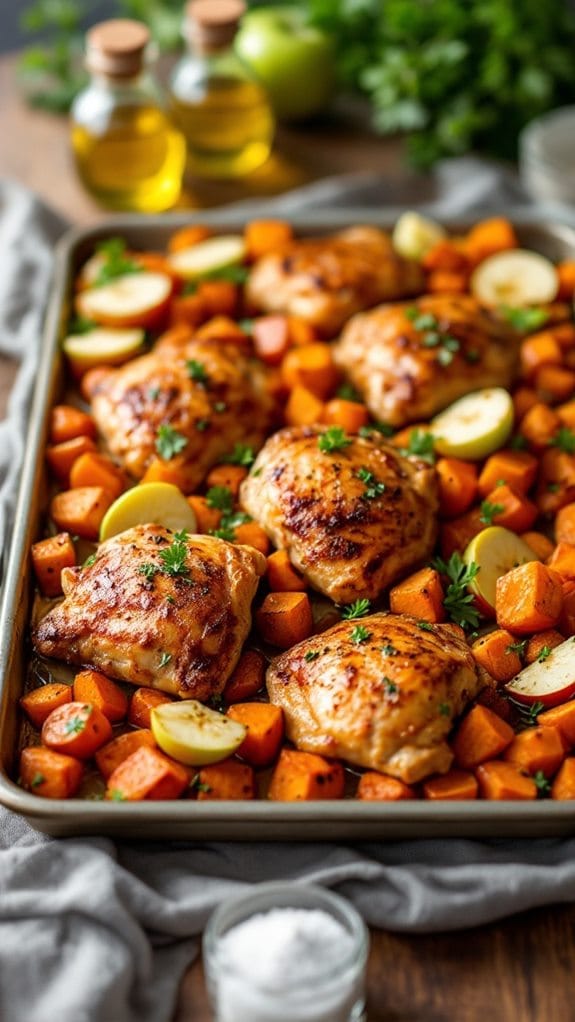 Sheet Pan Chicken With Roasted Apples and Sweet Potatoes recipe