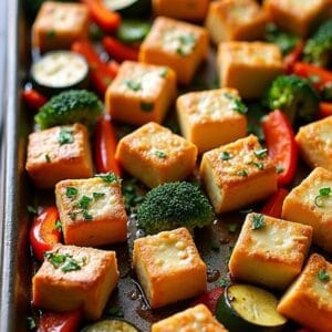 Sheet Pan Garlic Parmesan Tofu With Seasonal Veggies recipe