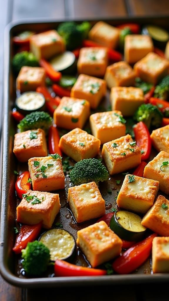 Sheet Pan Garlic Parmesan Tofu With Seasonal Veggies recipe