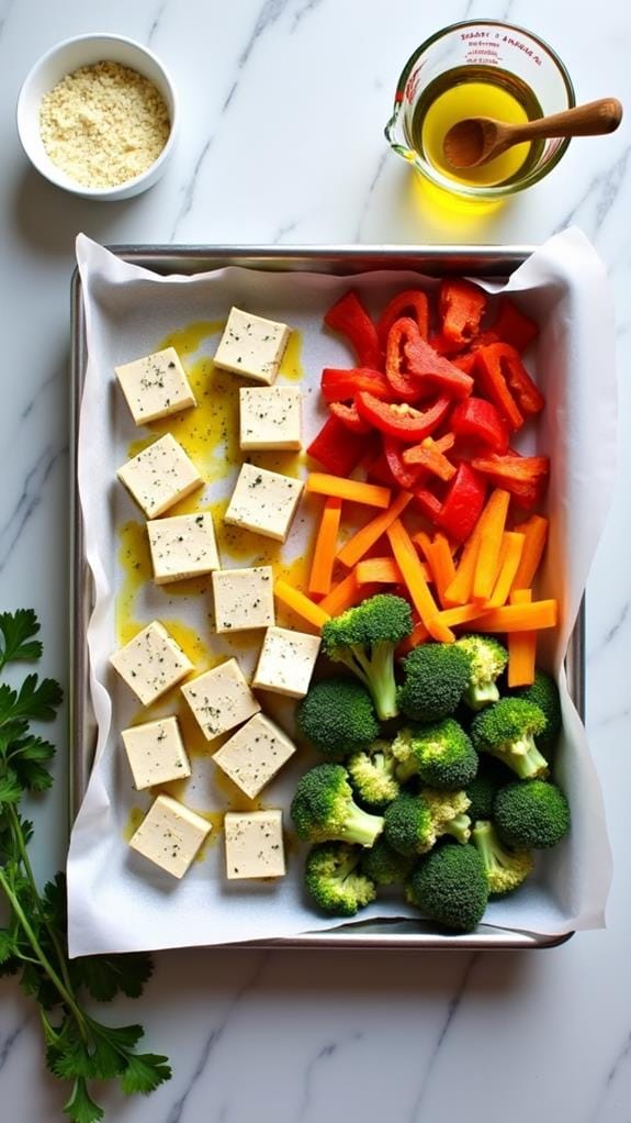 Sheet Pan Garlic Parmesan Tofu With Seasonal Veggies recipe