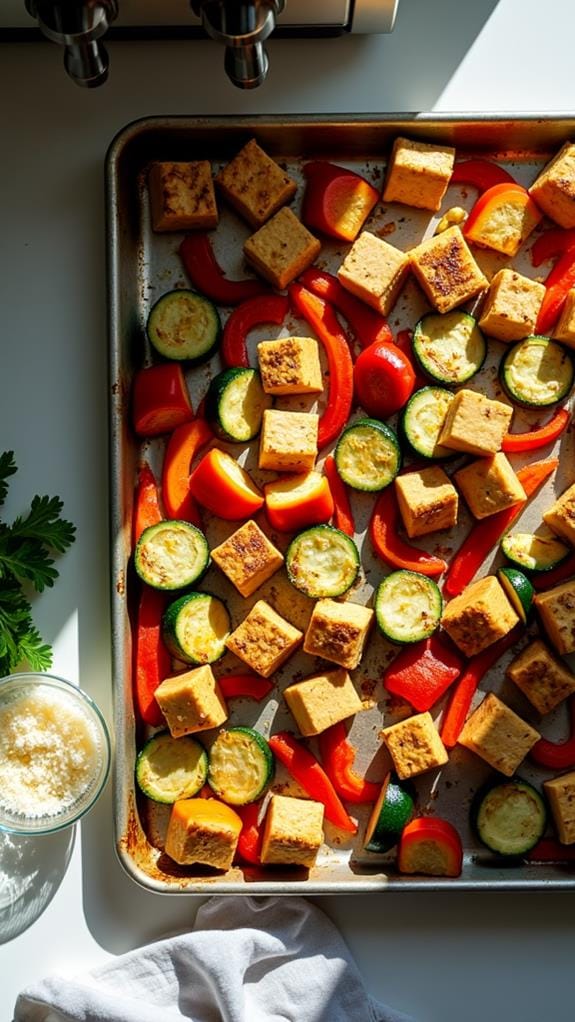 Sheet Pan Garlic Parmesan Tofu With Seasonal Veggies recipe