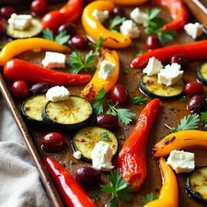 Sheet Pan Mediterranean Roasted Veggies With Feta and Olives