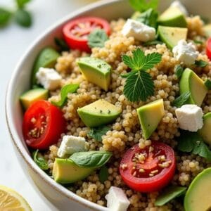 Zesty Lemon Herb Quinoa Salad With Avocado and Feta