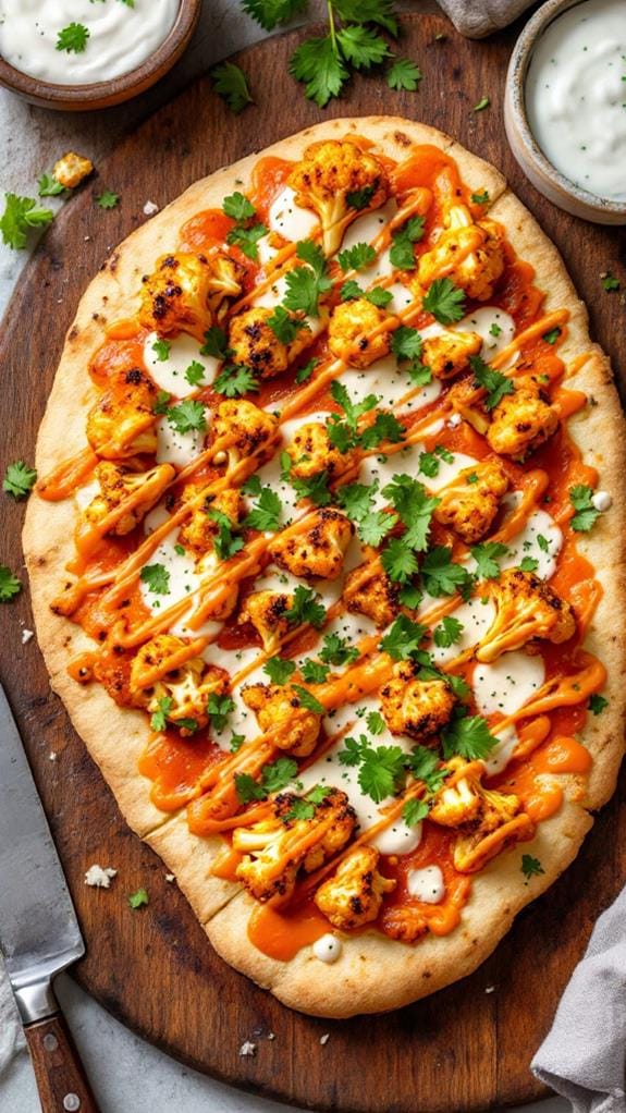 spicy cauliflower flatbread pizza