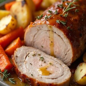 Prosperity Pork Roast With Honey-Mustard Glaze and Root Vegetables