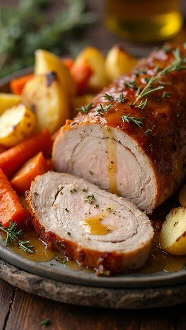 Prosperity Pork Roast With Honey-Mustard Glaze and Root Vegetables