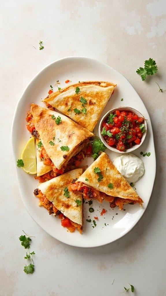 cheesy vegetable filled tortillas