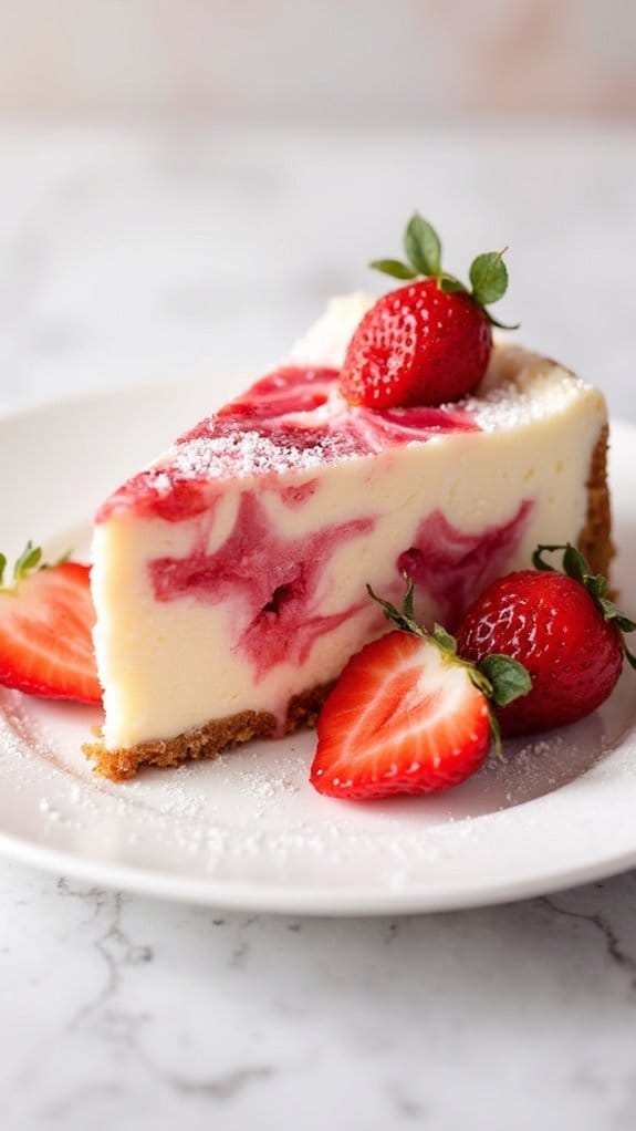 delicious strawberry marble cheesecake