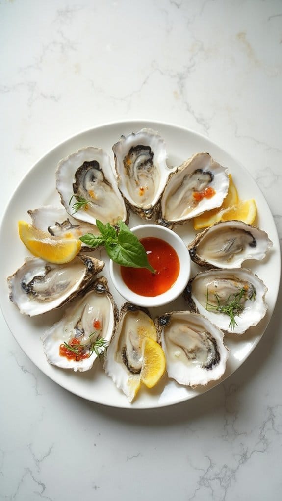 freshly served raw oysters