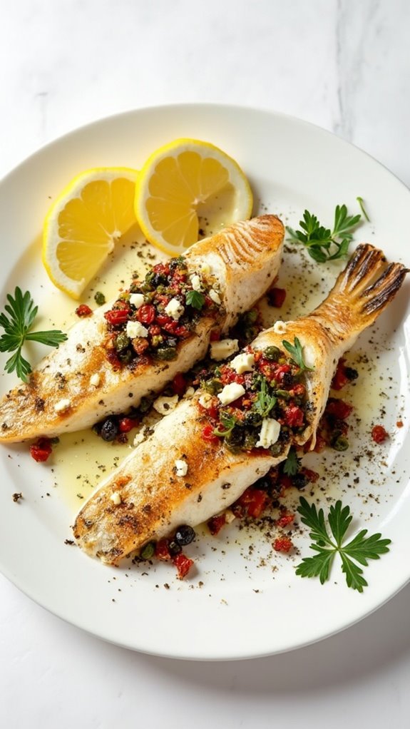 mediterranean inspired stuffed fish