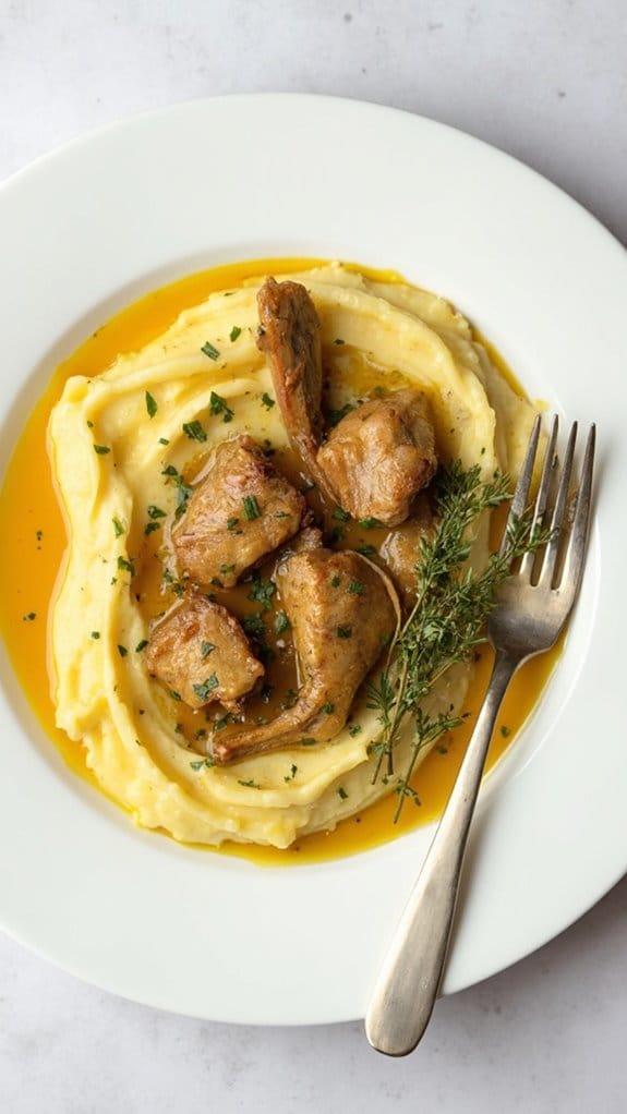 mustard coated rabbit dish