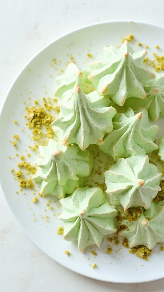 pistachio flavored meringue cookies