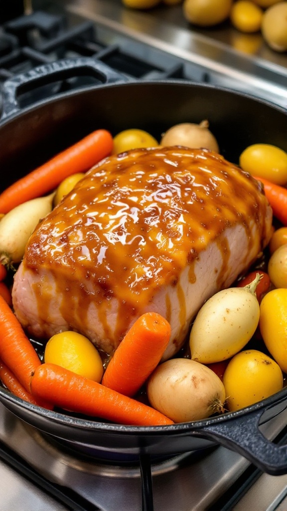 Prosperity Pork Roast With Honey-Mustard Glaze and Root Vegetables