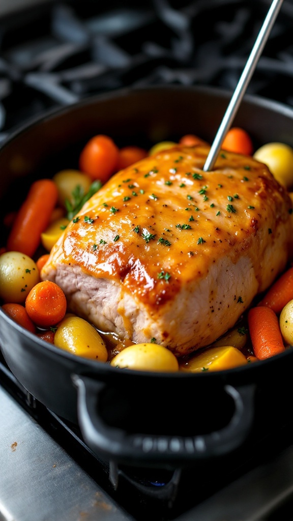 Prosperity Pork Roast With Honey-Mustard Glaze and Root Vegetables